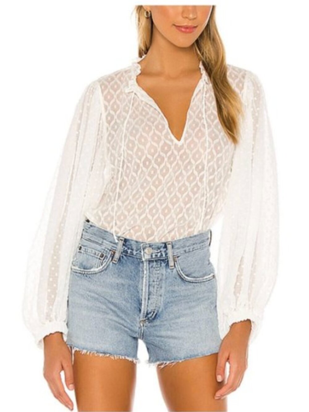 Alice + Olivia Sheer Peasant Julius Blouse Size Medium